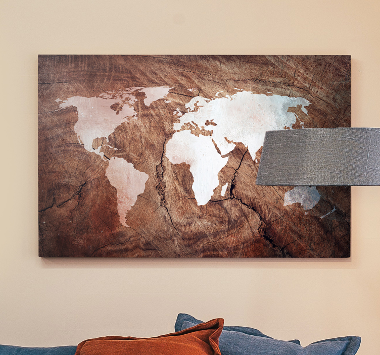 Wood effect world map canvas - TenStickers