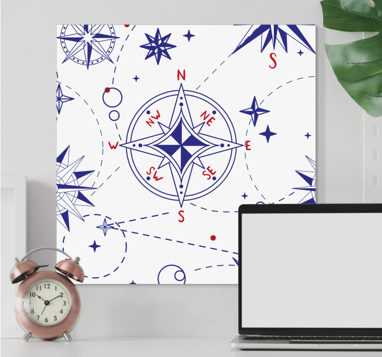 World map wall art compass star design - TenStickers
