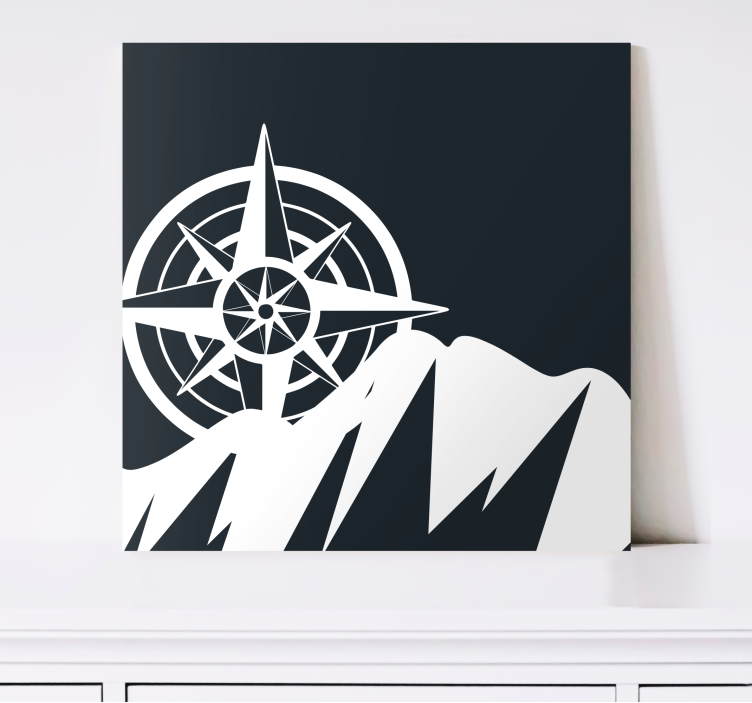 World map wall art with compass and mountains - TenStickers