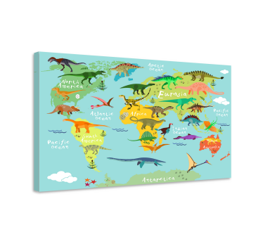Dinosaurs world map  canvas wall art for children - TenStickers