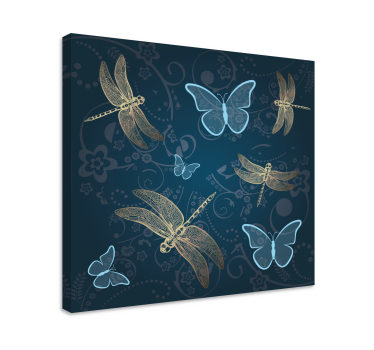 Butterflies in blue with dragonfly canvas prints - TenStickers