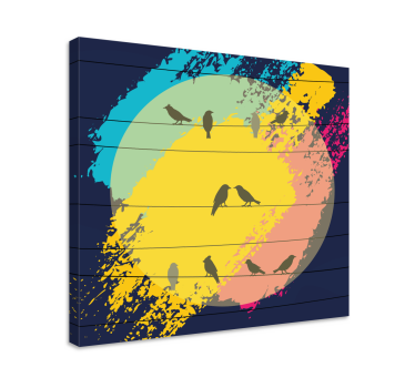 Retro circle silhouettes bird canvas wall art - TenStickers