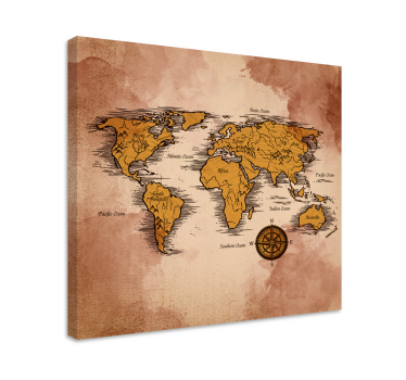 Vintage with names world map art canvas - TenStickers