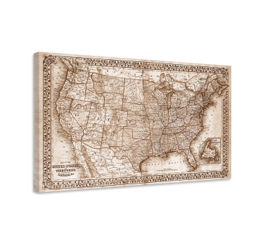 Vintage North America  world map art canvas - TenStickers