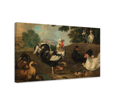 Bird canvas wall art farmyard roosters gathering - TenStickers