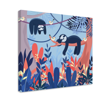 Animal canvas wall art sloths on branch - TenStickers