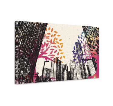 Multi season trees with skyscrapers 3D canvas pictures - TenStickers