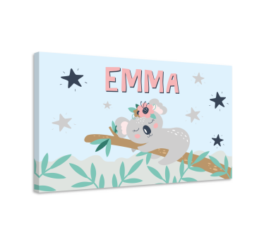 Cute koala for girl with name customisable canvas prints - TenStickers