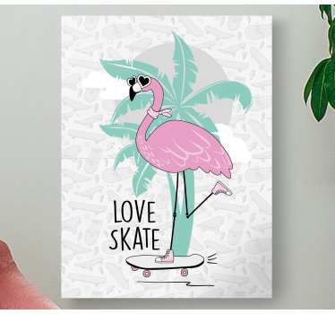 Animal canvas wall art flamingo skateboarding - TenStickers
