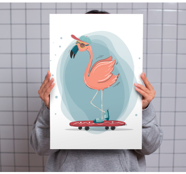 Animal canvas wall art skating flamingo - TenStickers