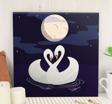 Animal canvas wall art swans embracing moonlight - TenStickers