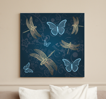 Butterflies in blue with dragonfly canvas prints - TenStickers