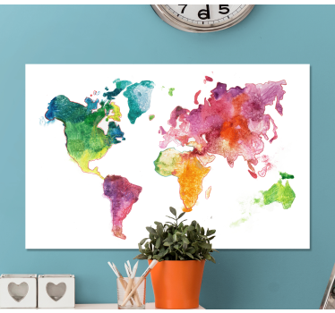 Colourful world map art canvas - TenStickers