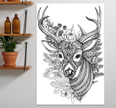 Deer horns with flowers Stag canvas prints - TenStickers