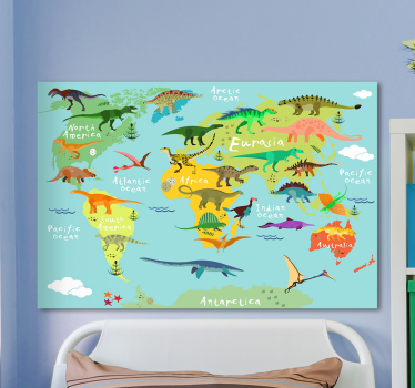 Dinosaurs world map  canvas wall art for children - TenStickers