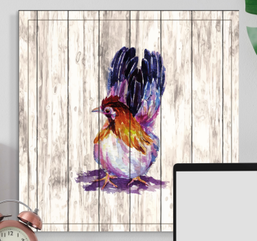 Drawn rooster on wooden texture bird canvas prints - TenStickers