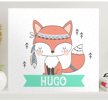 Ethnical fox with name animal canvas - TenStickers