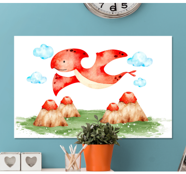 Flying red creature dinosaur canvas wall art - TenStickers