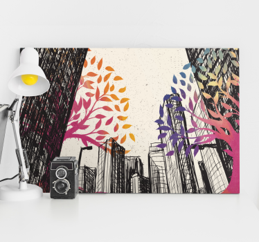 Multi season trees with skyscrapers 3D canvas pictures - TenStickers