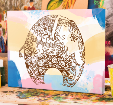 Multicolored flower mandala elephants canvas art - TenStickers