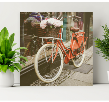Orange bicycle floral canvas - TenStickers