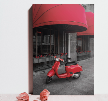 Parked red motor Italian scooter City skyline prints - TenStickers