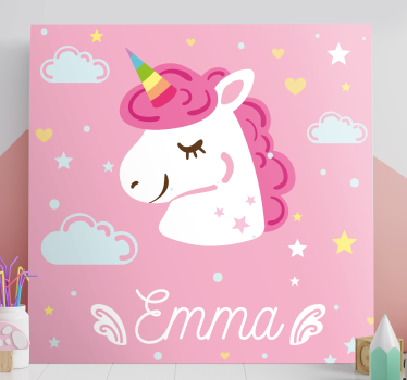 Pink unicorns with name unicorn canvas wall art - TenStickers