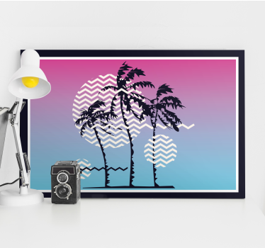 Retro sunset palm trees vintage wall prints - TenStickers