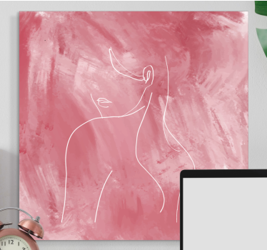 Woman silhouette over a pink painting canvas art - TenStickers
