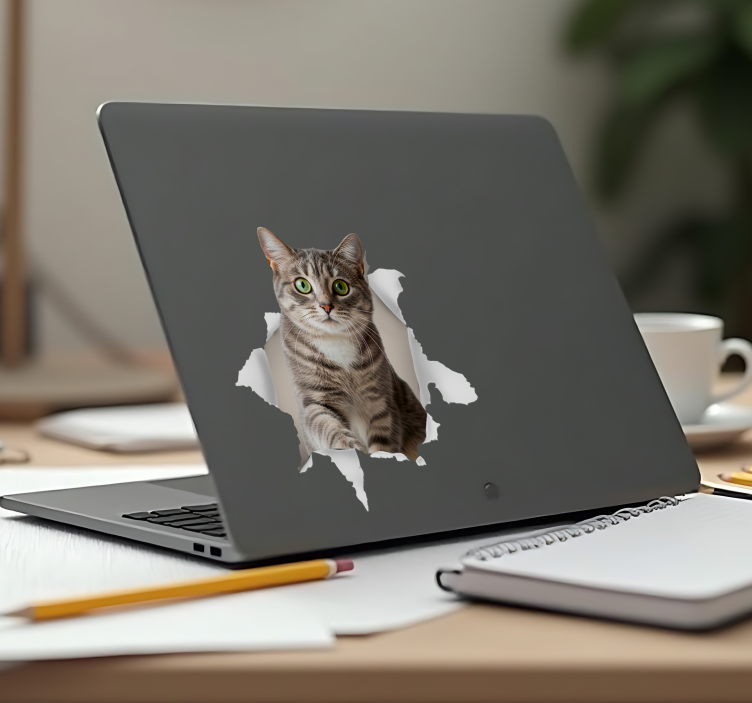 3D cat laptop sticker - TenStickers