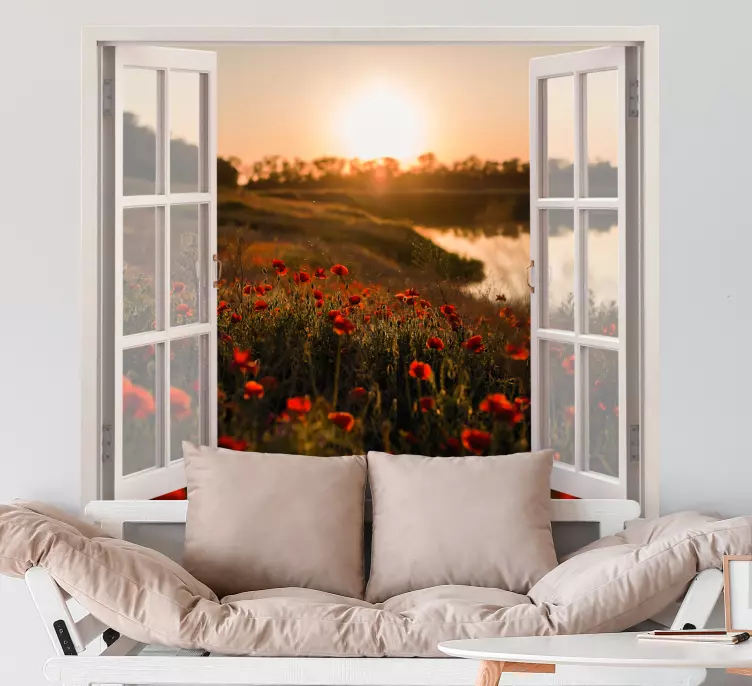3D spring field view of poppies flower sticker - TenStickers
