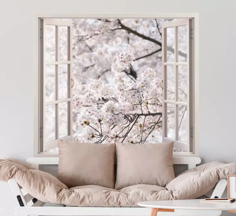 3D views to a spring white trees flower decal - TenStickers