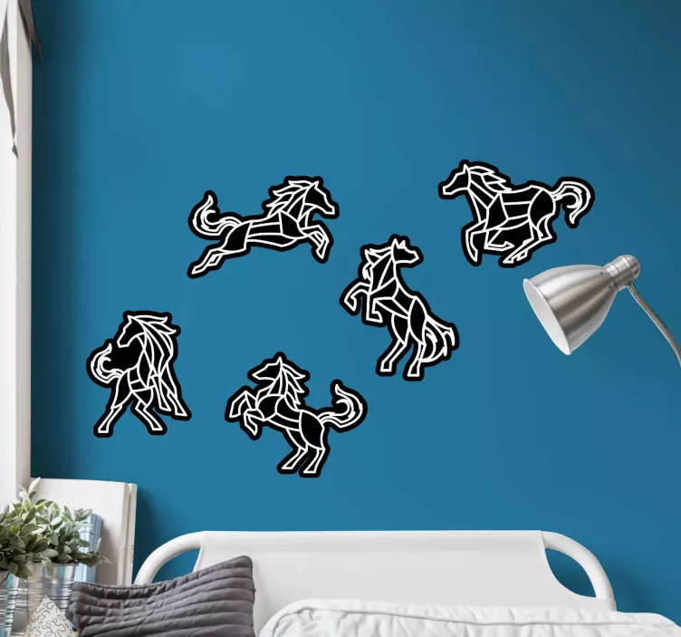 5 black horses animal wall sticker - TenStickers