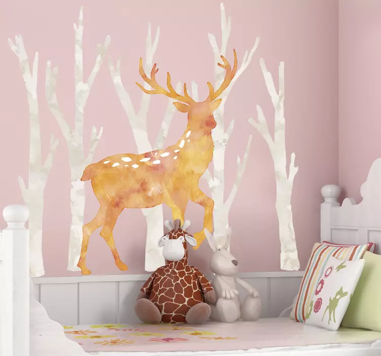 Watercolour Deer Wall Sticker - TenStickers