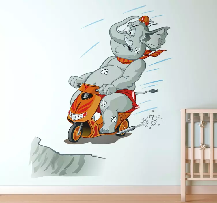 Motorcycle Elephant Kids Sticker - TenStickers