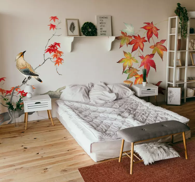 Japanese maple leaves wall sticker for bedroom - TenStickers
