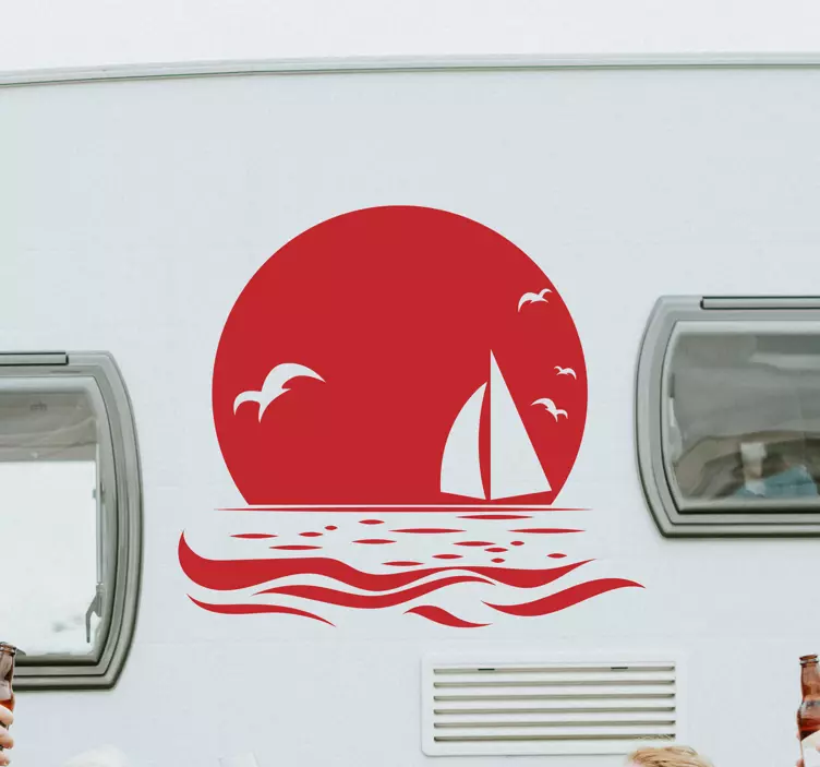 Sunset on beach campervan sticker - TenStickers