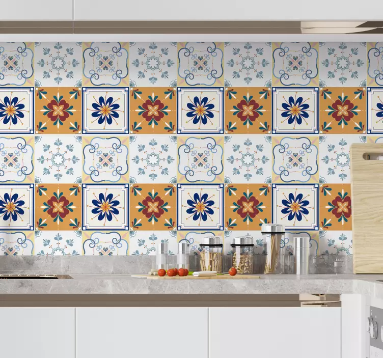 Multicolored  hydraulic kitchen tile sticker - TenStickers
