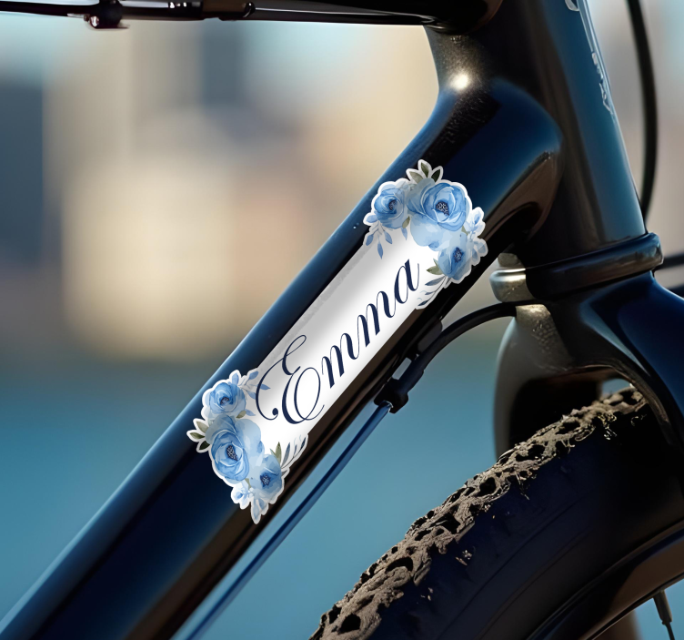 blue flowers bike sticker - TenStickers