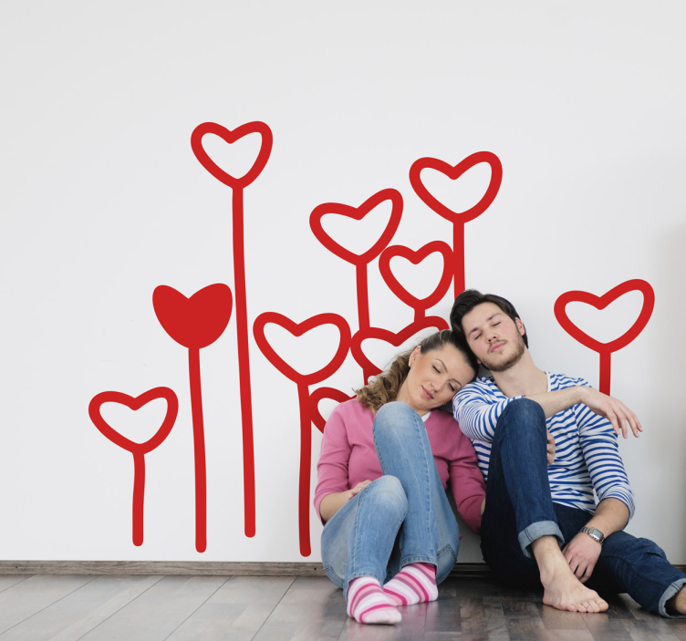 Heart love flowers wall sticker - TenStickers