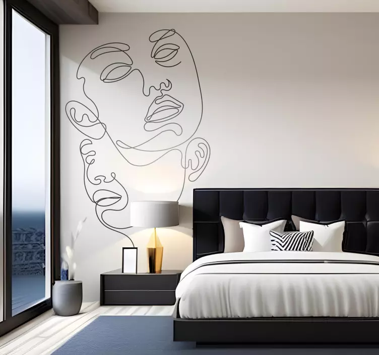 Abstract faces wall sticker for bedroom - TenStickers