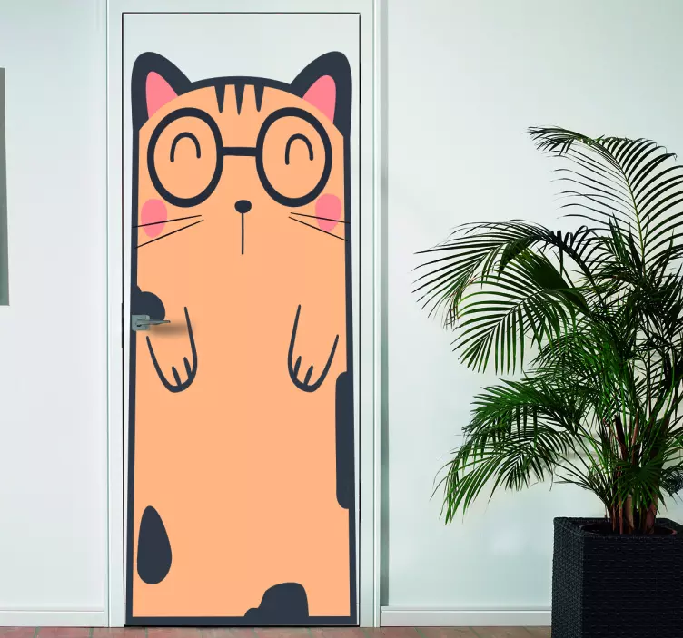 Adorable Cat Entrance door sticker - TenStickers