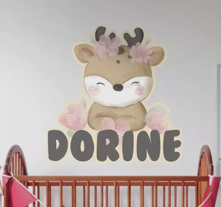 Adorable deer surrounded by blossoms wall stickers for kid - TenStickers