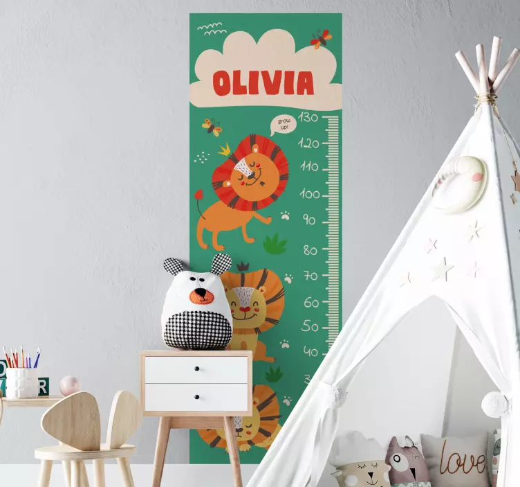 Adorable Lion Growth Chart height chart wall sticker - TenStickers