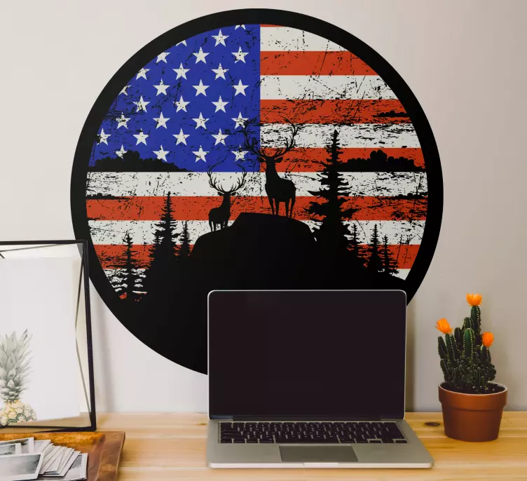 American flag mountain silhouette sticker - TenStickers