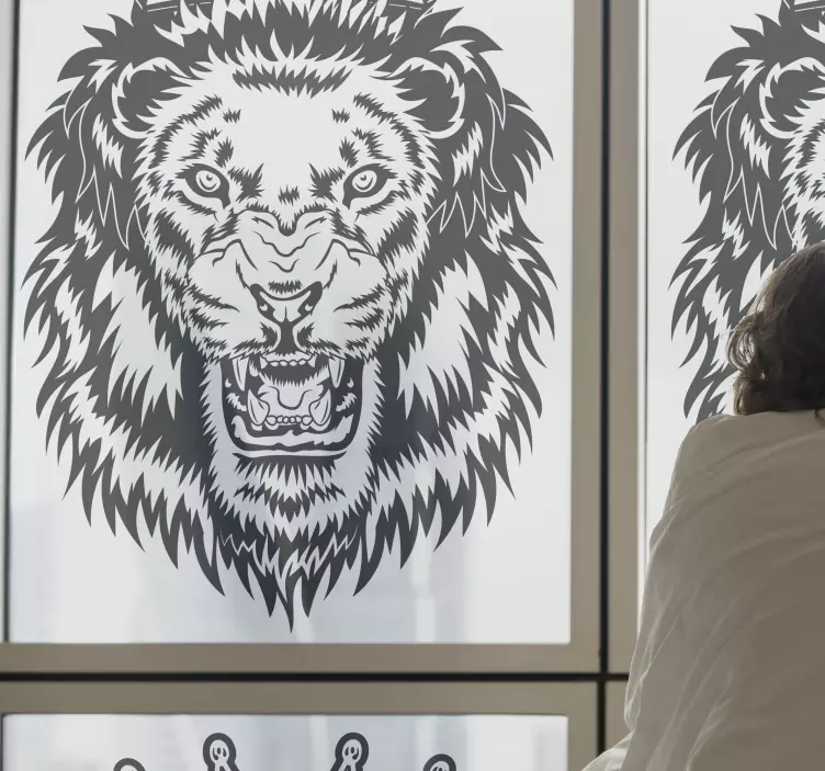 Angry roaring lion king window sticker - TenStickers