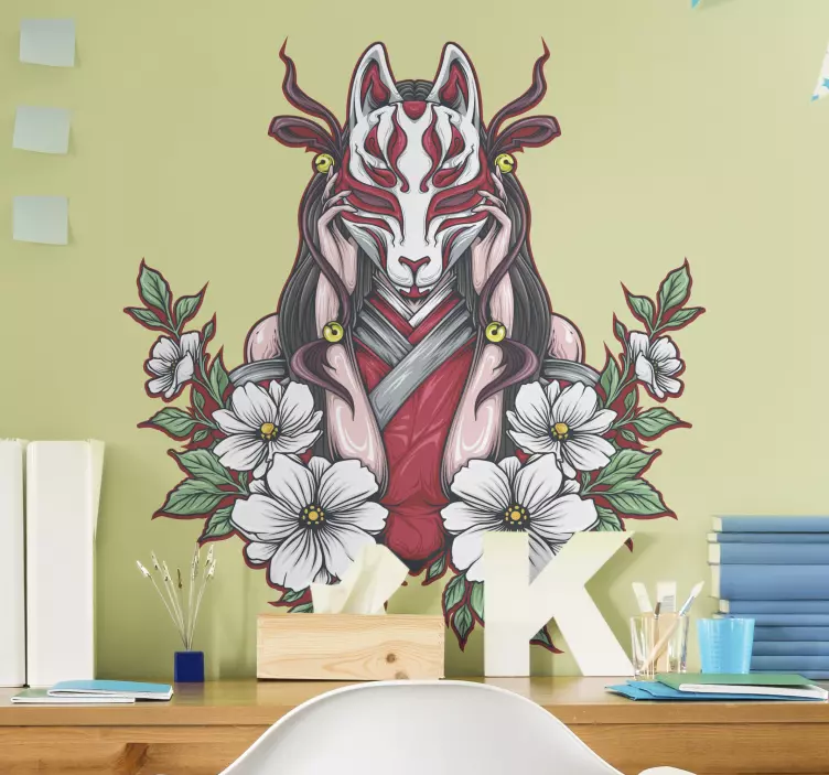 Anime female in a mask illustration sticker - TenStickers