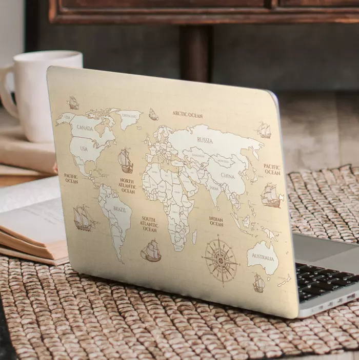 Antique worlds map with countries laptop decal - TenStickers
