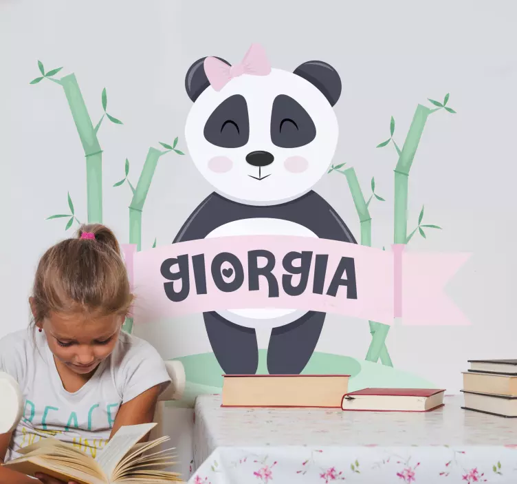 Baby panda girl with name Childrens    Sticker - TenStickers