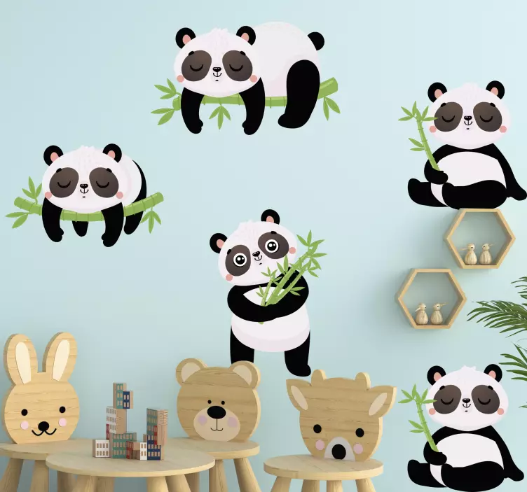 Baby pandas with bamboo wild animal decal - TenStickers